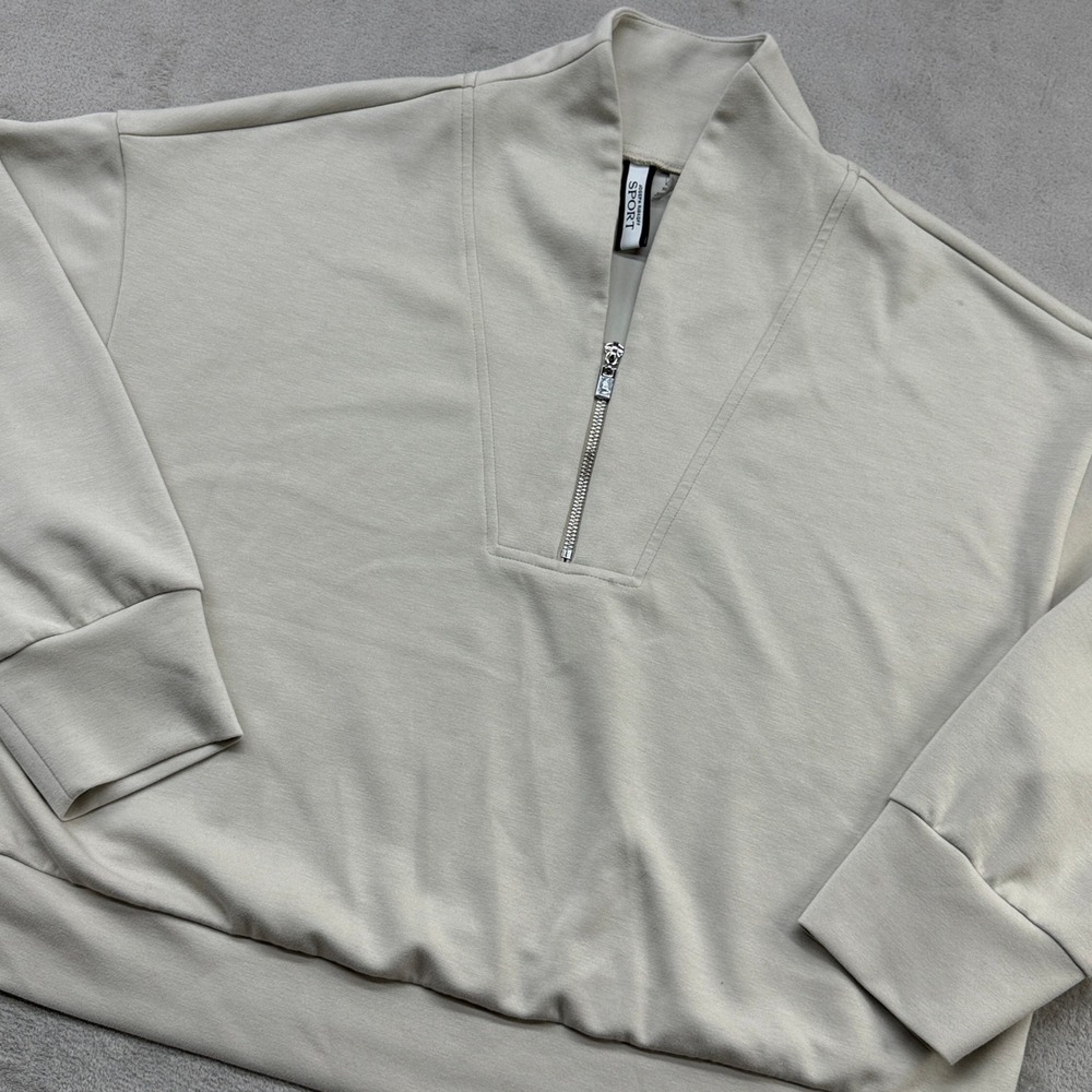 Joseph Ribkoff Sport Pullover Womens XL Beige Quarter Zip Mock Neck Quiet Luxury